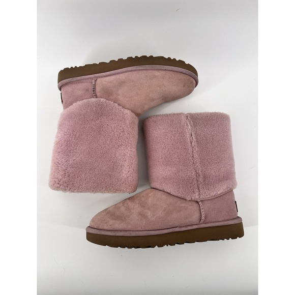 UGG Boots Size 7 Classic Fur  Sherpa Cuff‎ Pink Crystal Festival Boho Coquette - Picture 9 of 12